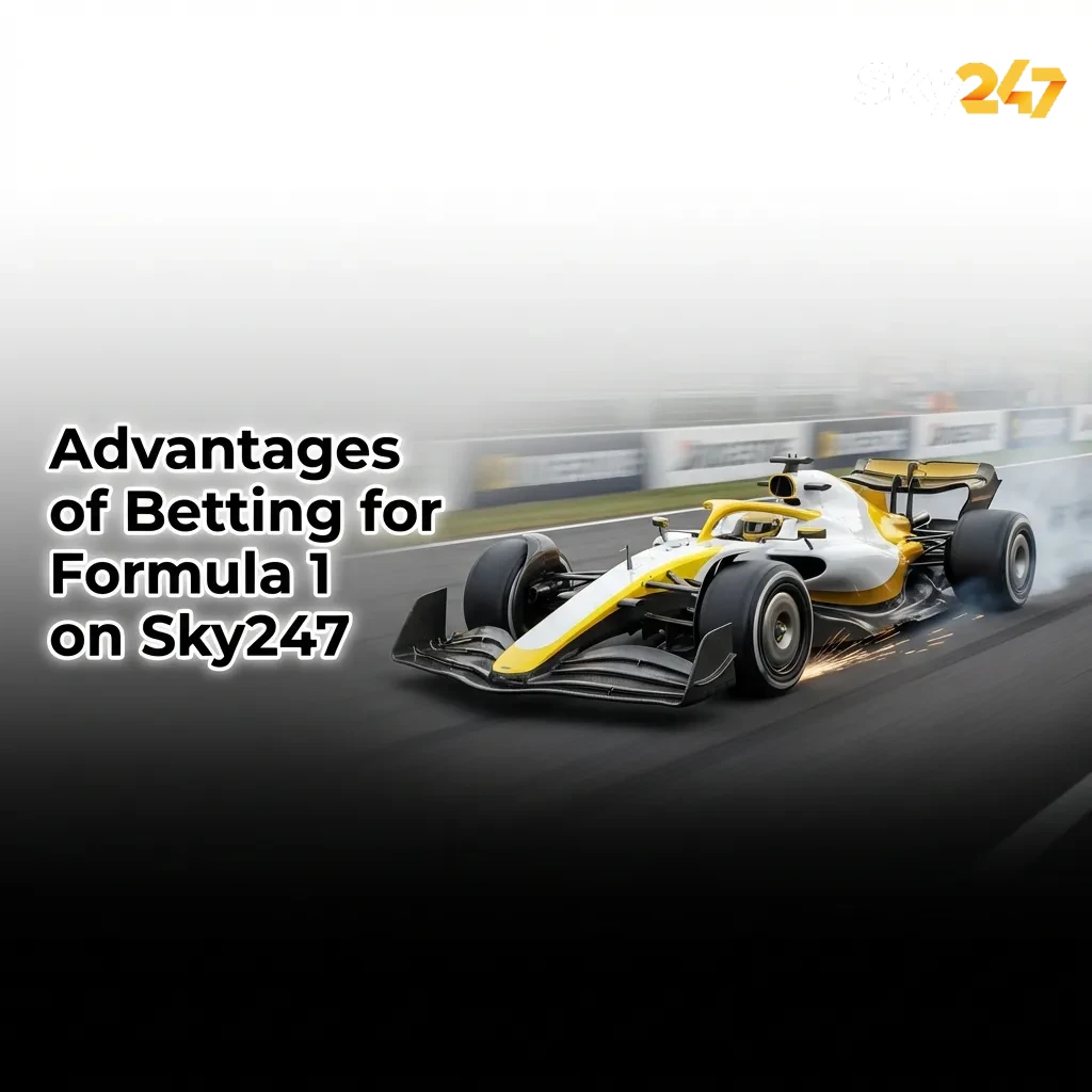 Infographic listing Sky247 Formula 1 betting features like live odds, cash out, mobile app, and local Indian payment options