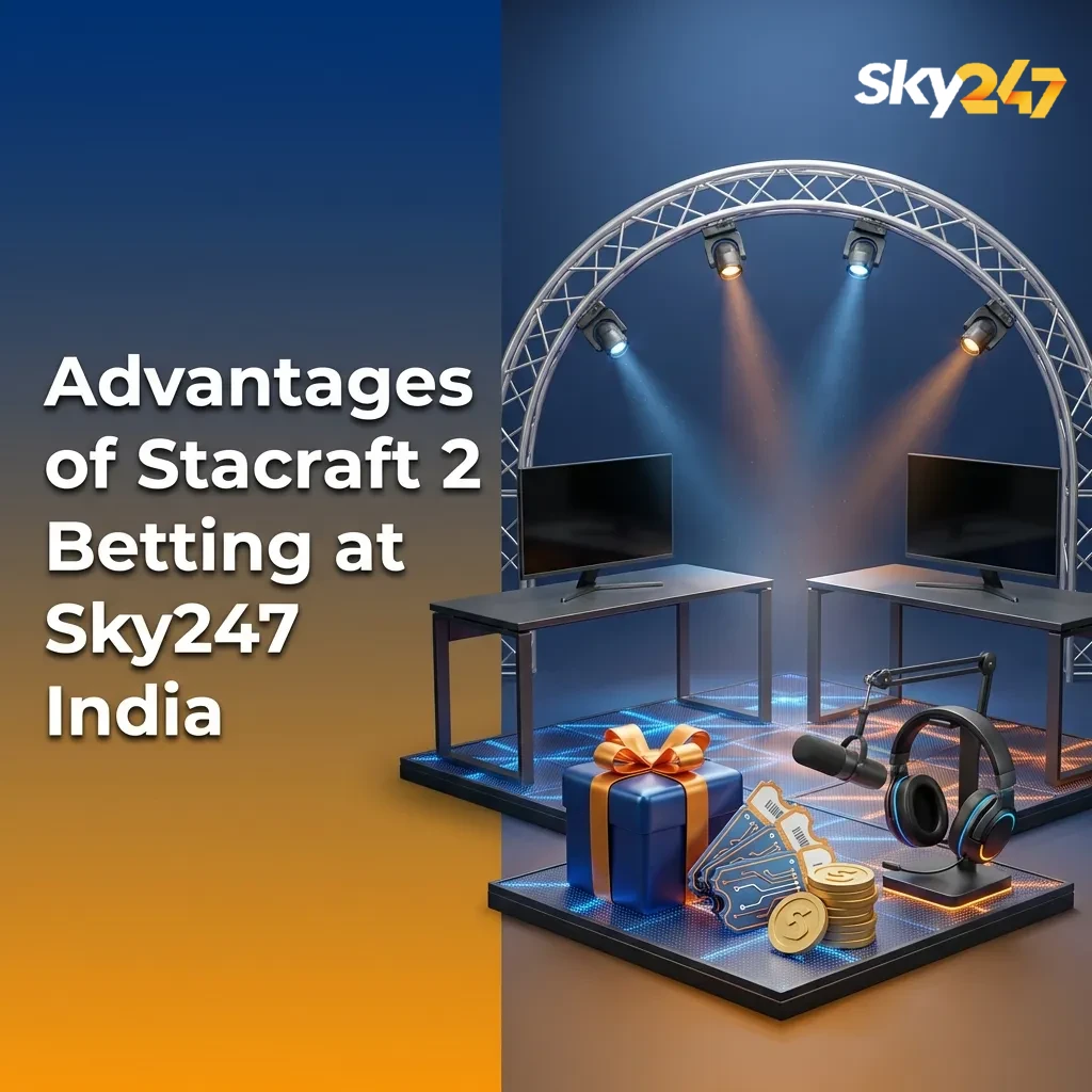 Sky247 India StarCraft II betting page highlighting cashback offers, Indian payment methods, mobile app, and esports odds