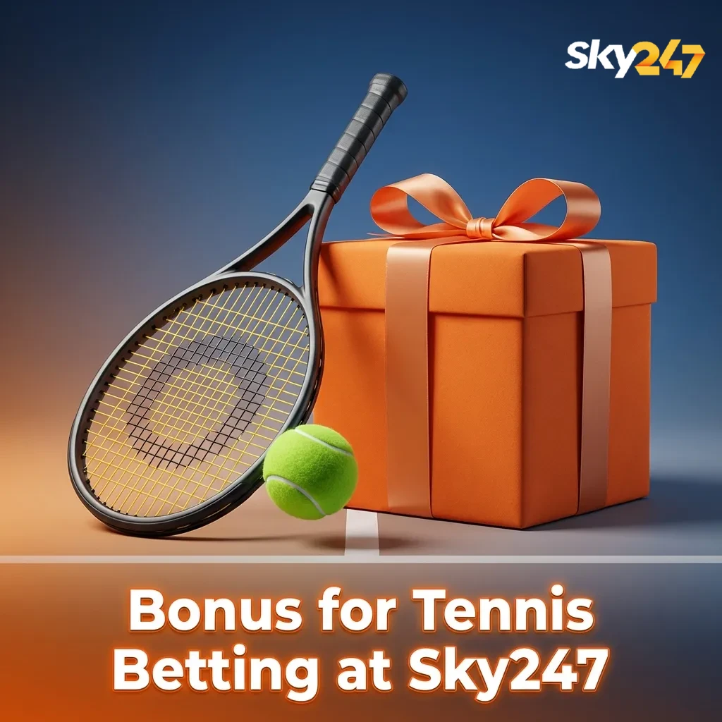 Sky247 promo banner highlighting sports welcome bonus for new users, with focus on tennis betting in India
