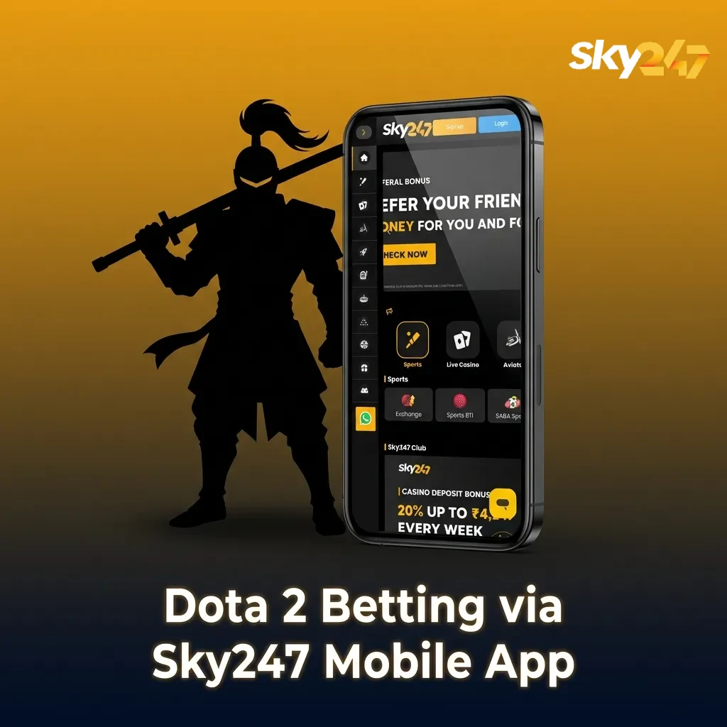 Person using the Sky247 mobile app to place live Dota 2 esports bets on a smartphone screen