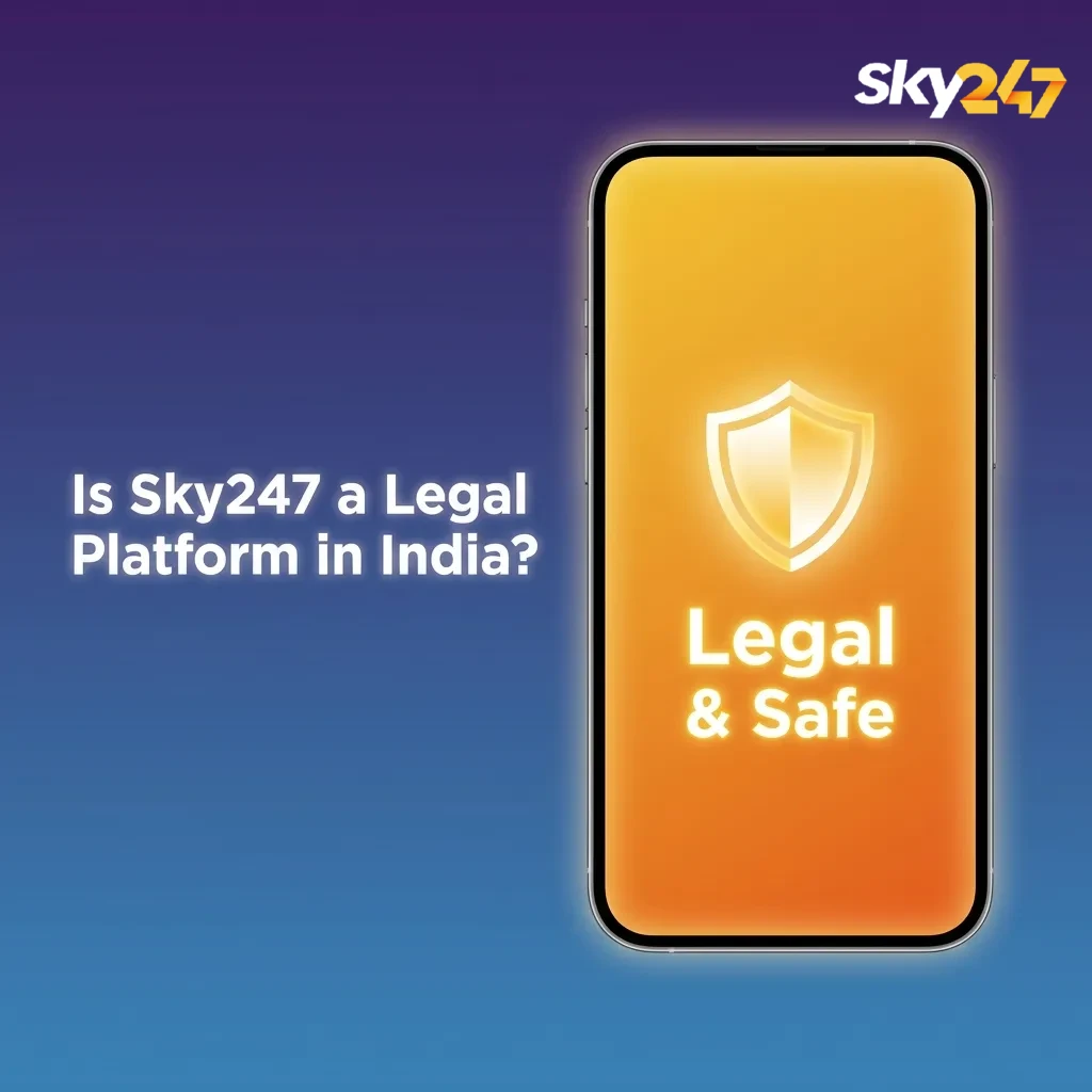 Infographic explaining Sky247’s legal status in India, licenses, state laws, security, and responsible gaming tools