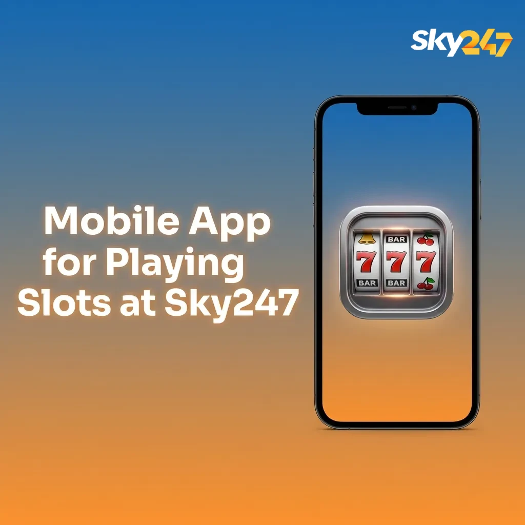 Person holding smartphone showing Sky247 slots app lobby with game tiles and casino icons, ready for mobile play