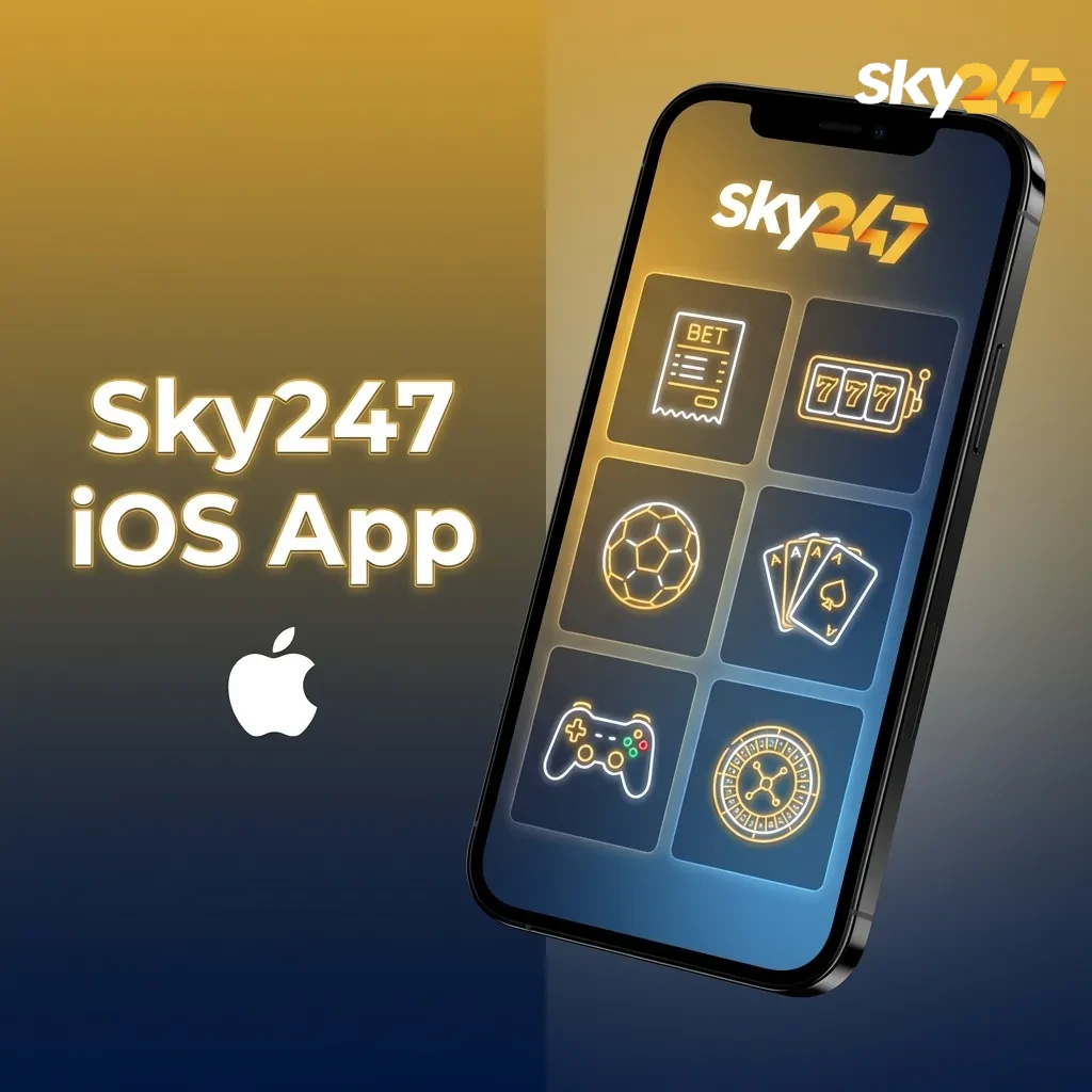 Sky247 iOS app on iPhone and iPad showing sportsbook, live betting, and casino options for Indian players