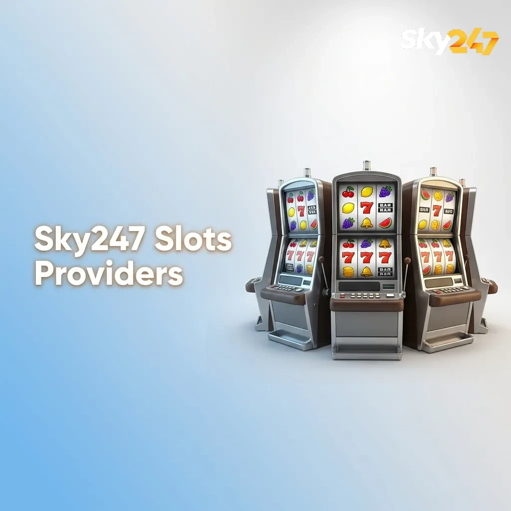 Sky247 Slots Providers page showing logos of major slot studios and text about game counts and variety for Indian players