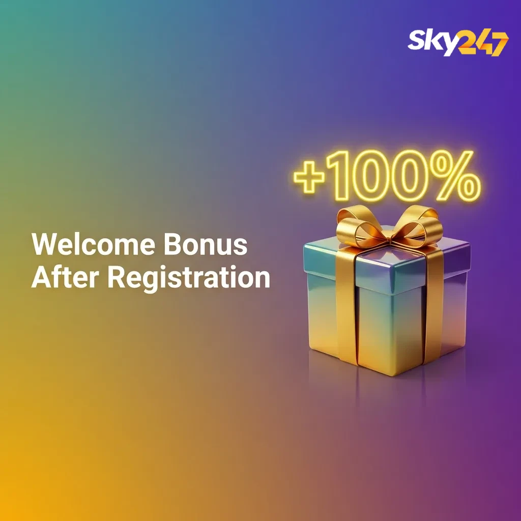Graphic showing “24% cashback up to ₹10,247” Sky247 welcome bonus for sports betting and casino after registration