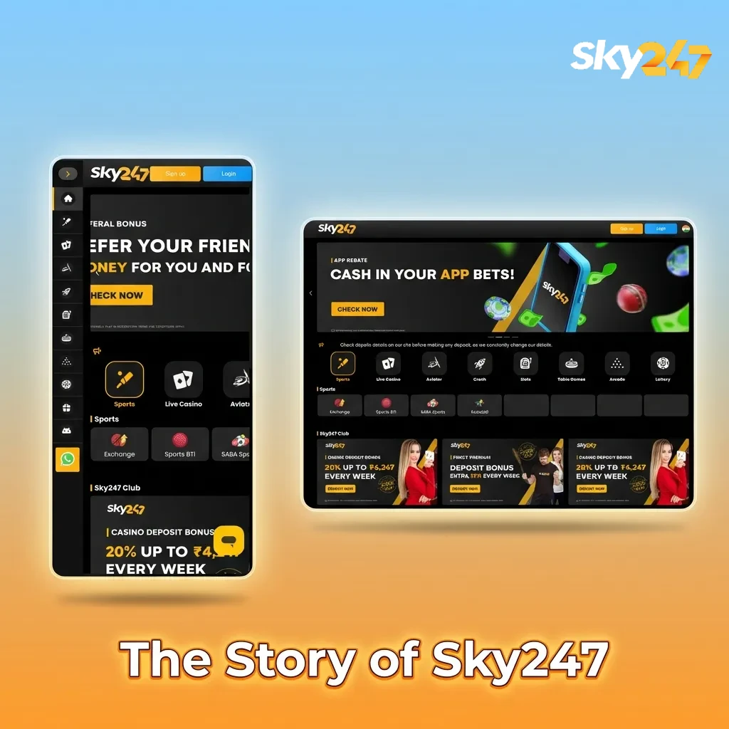 Illustrated timeline of Sky247’s growth in Indian online betting, licenses, local teams, and cricket-focused promotions