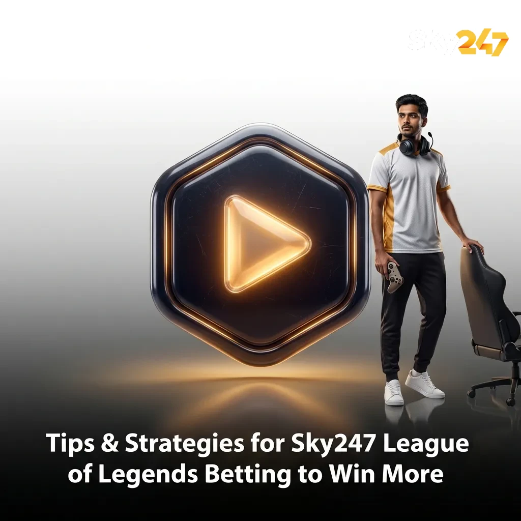 Infographic on Sky247 League of Legends betting tips, showing icons and text for research, bankroll management, and strategy