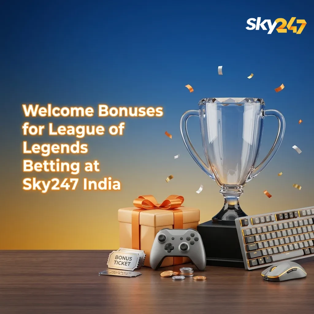 Promotional banner for Sky247 India showing 24% League of Legends betting cashback up to ₹10,247 for new users
