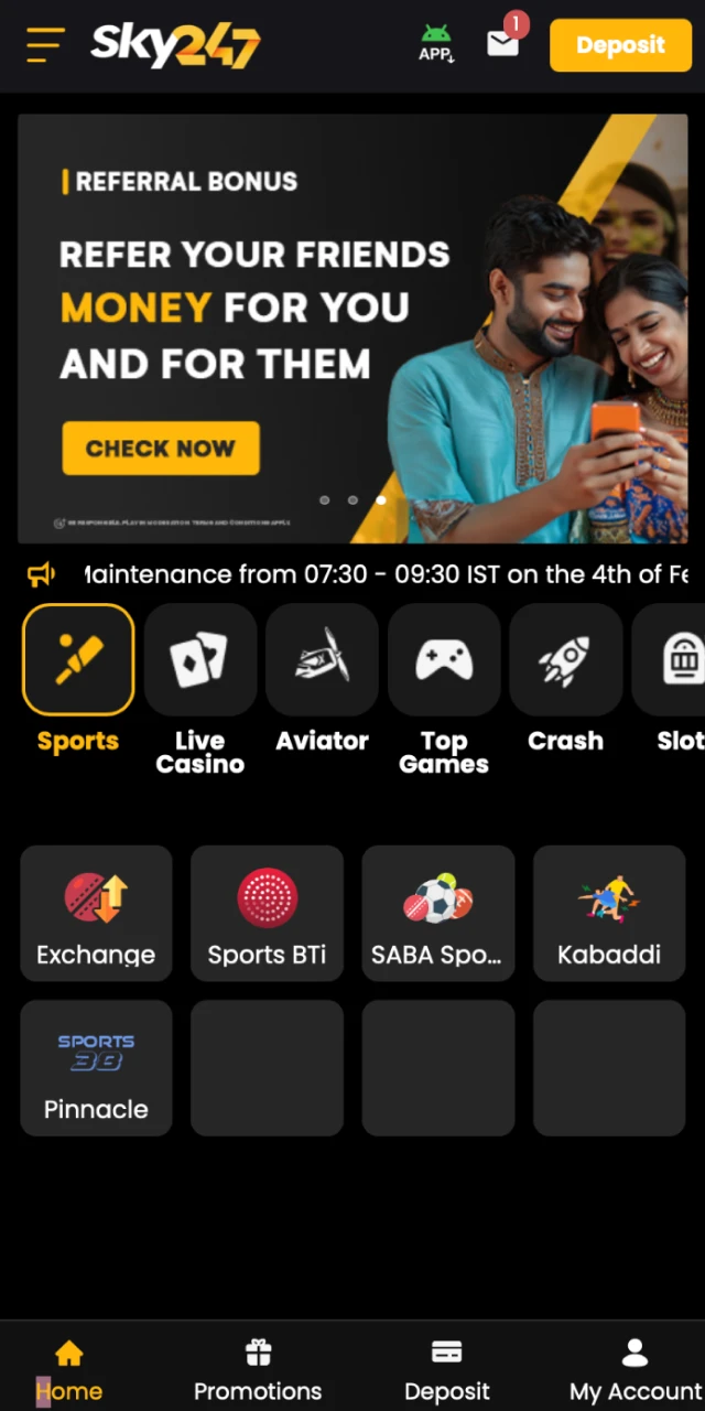 Official Sky247 Website on Chrome.