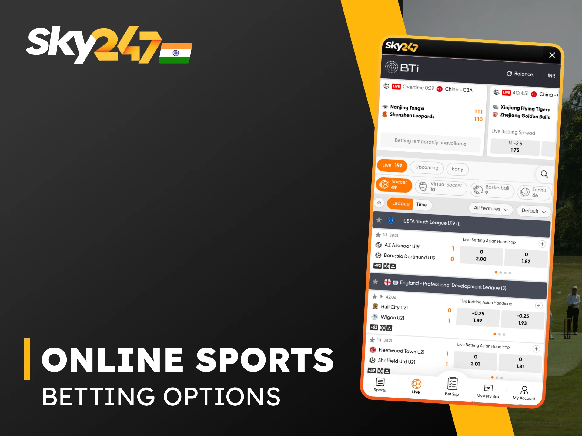 Sports Betting Options in the Sky247 Application.