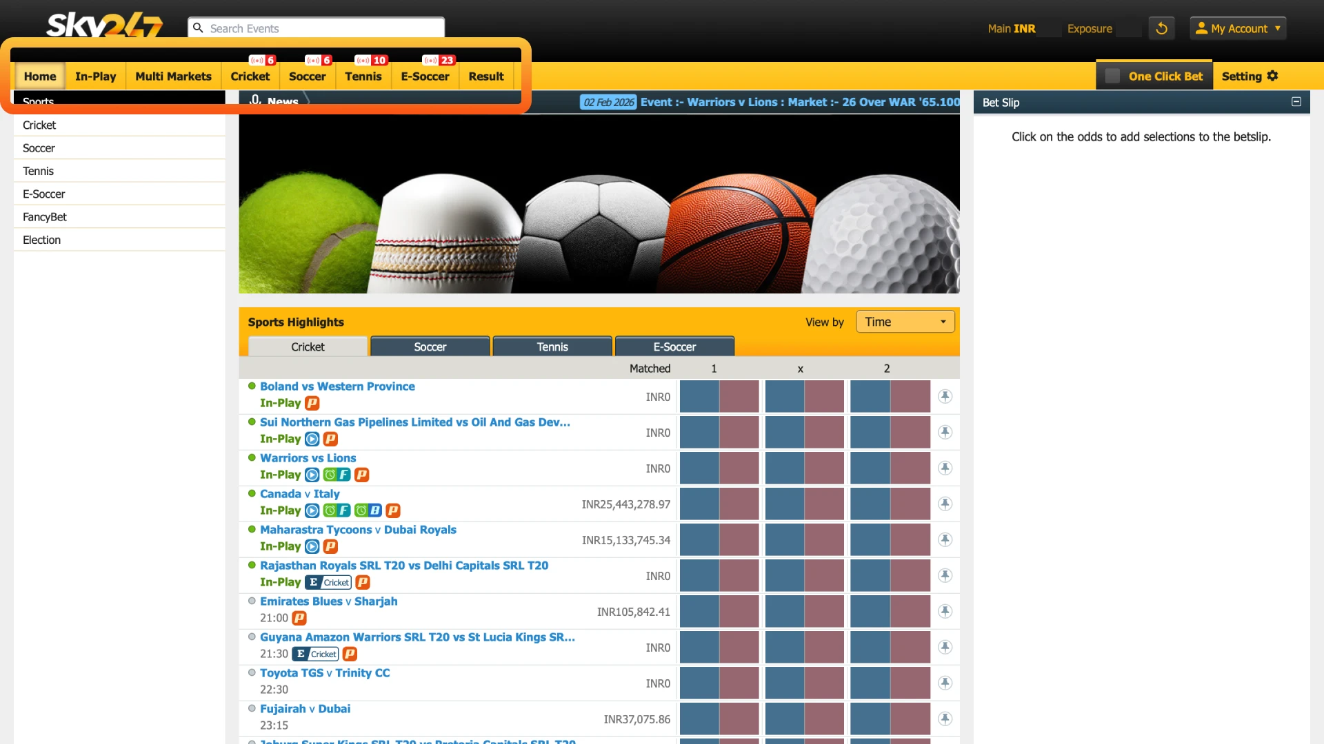 Choose a Sport and Event.