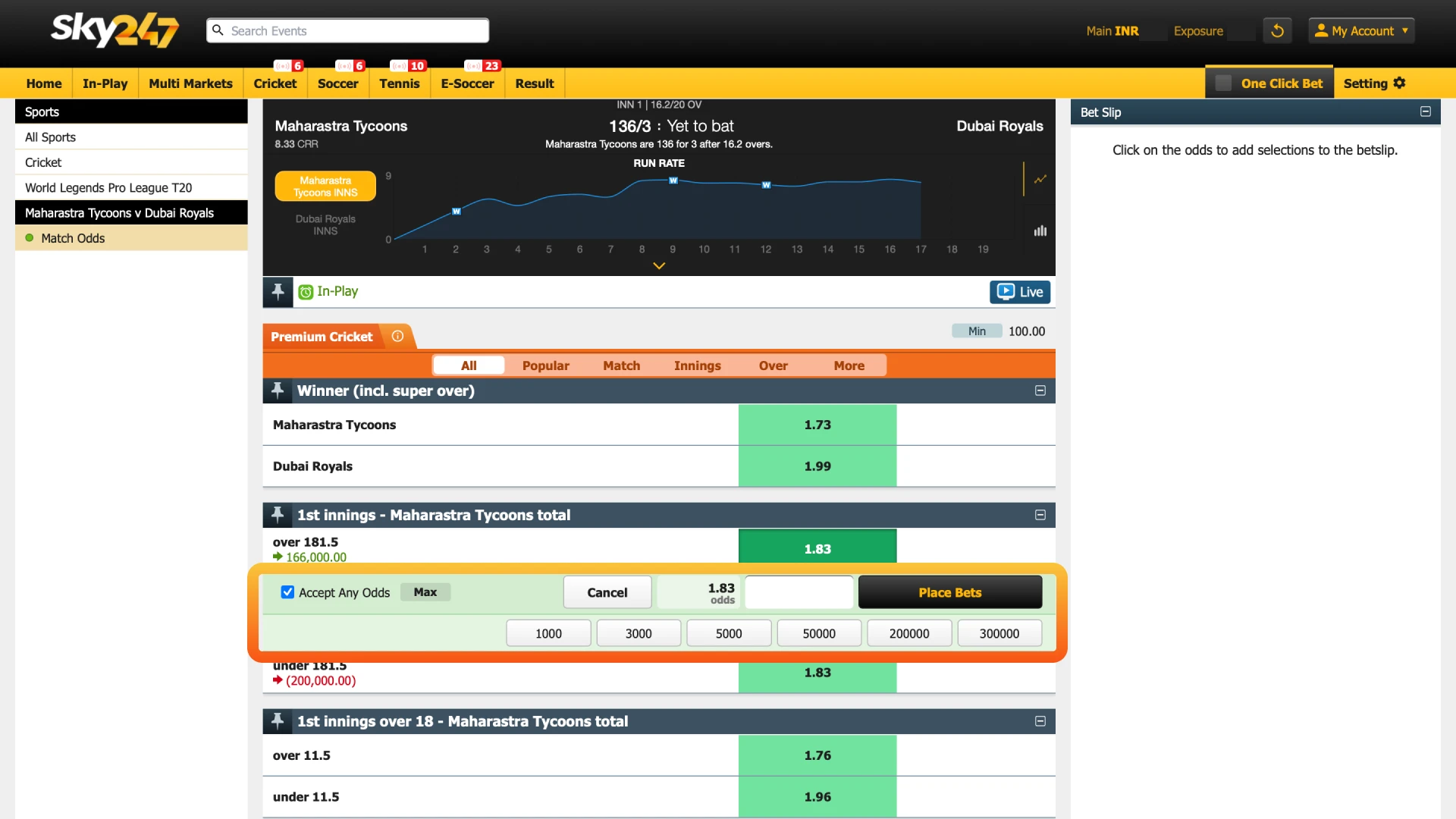 Select a Market and Place a Bet.