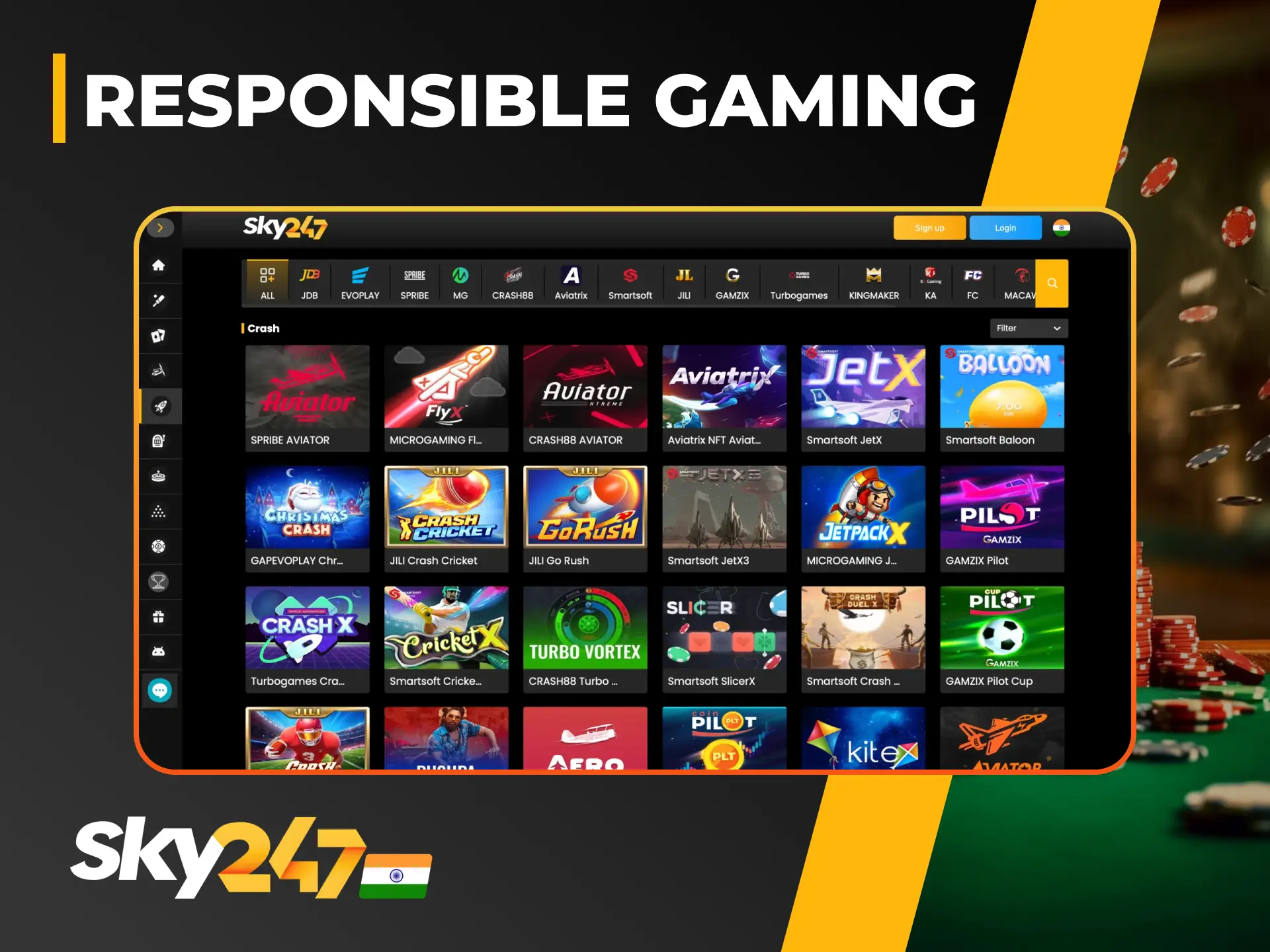 Practice responsible gaming rules while playing at Sky247 online casino.